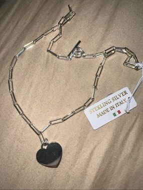 Sterling Silver Heart Pendant Necklace - Made in Italy - Silver